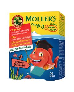 MÖLLER&#039;&#039;S Omega-3 Gelee Fisch Erdbeere Kautabletten